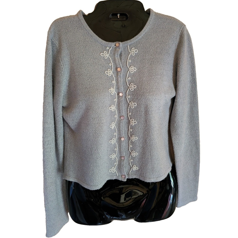 Vintage Jay Jacobs Womens Cardigan Sweater Size L Beaded Dainty Feminine Cottage